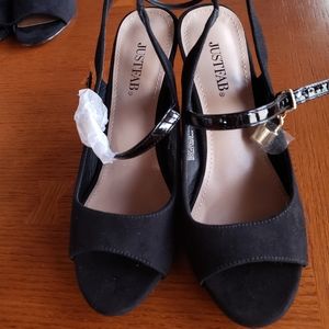 Cute, size 6.5 black suade like, dress heels
